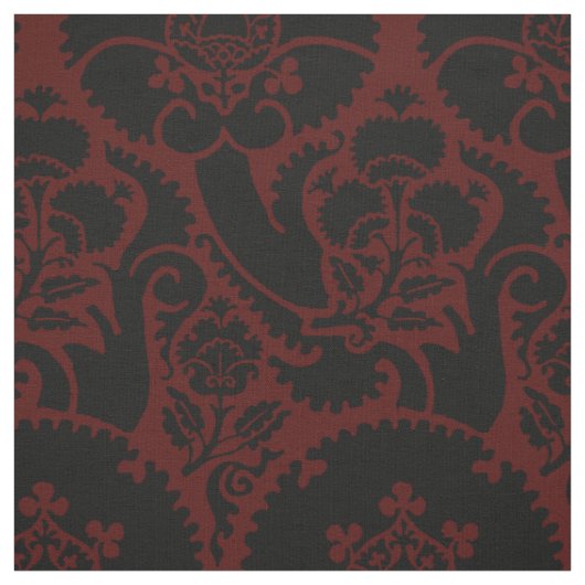 Renaissance-Blumen - Schwarz auf Dunkelrot Stoff (Muster)