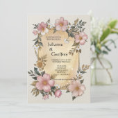 Renaissance-Blumenrahmen Einladung zur Hochzeit (Stehend Vorderseite)