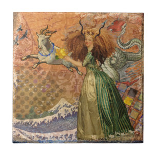 Renaissance-Dame Capricorn-Fantasy Vintage-Zodiaku Fliese