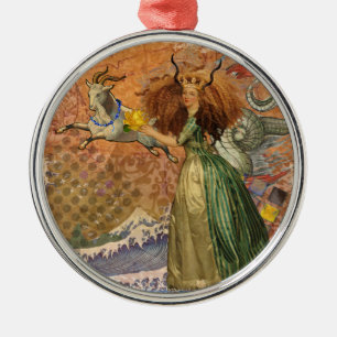Renaissance-Dame Capricorn-Fantasy Vintage-Zodiaku Ornament Aus Metall