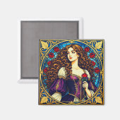 Renaissance-Dame mit Rose Magnet (Vorderseite/Rückseite)