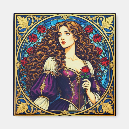 Renaissance-Dame mit Rose Magnet (Vorne)