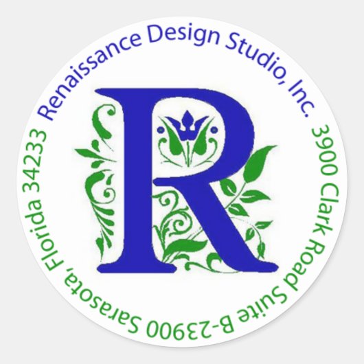 Renaissance Design Studio, Inc. Adressetikett Runder Aufkleber (Vorderseite)