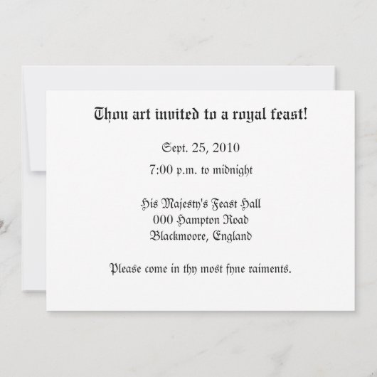 Renaissance-Dorf Einladung (Rückseite)