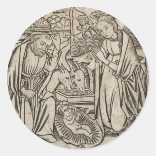 RENAISSANCE-DRUCK DER NATIVITÄTSKARTE RUNDER AUFKLEBER (Vorderseite)