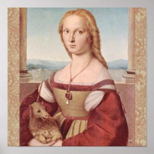 Renaissance-Einhorn-und-Lady-Raphael-Gemälde Poster