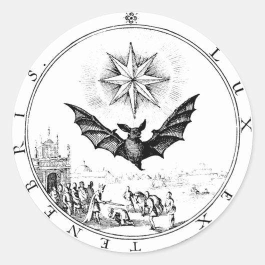 Renaissance Emblem Bat and Candle Runder Aufkleber (Vorderseite)