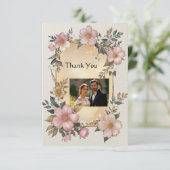 Renaissance Floral Rahmen Hochzeit Danke Karten (Stehend Vorderseite)