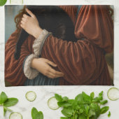 Renaissance-Frau mit einer schwarzen Katze Geschirrtuch (Gefaltet)