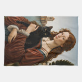 Renaissance-Frau mit einer schwarzen Katze Geschirrtuch (Horizontal)