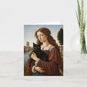 Renaissance-Frau mit schwarzer Katze Karte