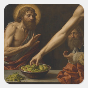 Renaissance-Gemälde-Parodie: Mann isst Guacamole Quadratischer Aufkleber