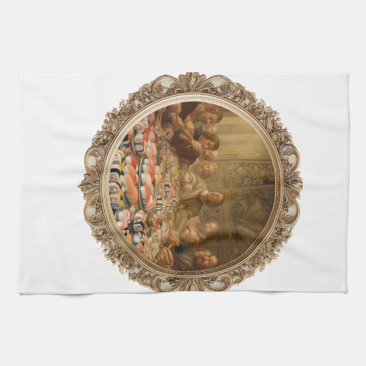 Renaissance-Gemälde-Parodie: Mann isst Sushi Geschirrtuch (Horizontal)