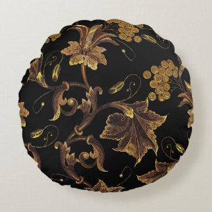 Renaissance-Gold-Blumenstickereimuster Rundes Kissen
