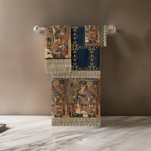 Renaissance Griechisches Spitzen Black Gold Beige  Badhandtuch Set