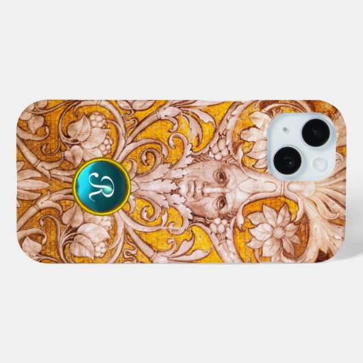 RENAISSANCE GROTESQUE GESICHT , GOLDBLUMENMONOGRAM Case-Mate iPhone HÜLLE (Rückseite (Horizontal))