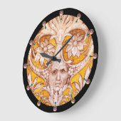 RENAISSANCE GROTESQUE GESICHT MIT GOLDWEISSEN BLUM GROßE WANDUHR (Winkel)