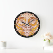 RENAISSANCE GROTESQUE GESICHT MIT GOLDWEISSEN BLUM GROßE WANDUHR (Zuhause)