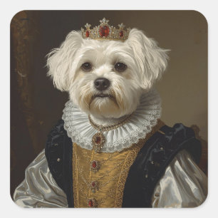 Renaissance-Königinnenporträt-inspirierte schwarze Quadratischer Aufkleber