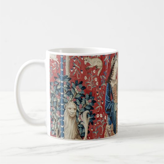 Renaissance Lady and Unicorn (Anhörung) Kaffeetasse (Links)