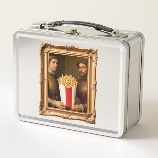 Renaissance Men Holding Modern French Fries Metall Brotdose (Vorderseite)
