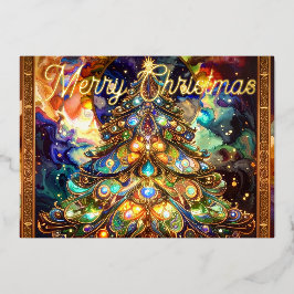 Renaissance Merry Christmas Tree Gold Foil Folien Feiertagskarte