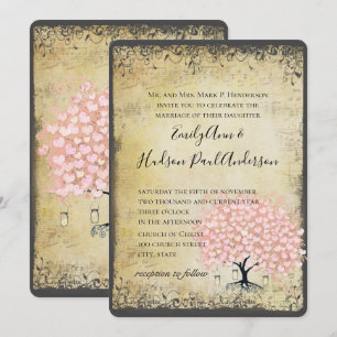 Renaissance Mittelalterliches Rosa Herz Blatt Baum Einladung