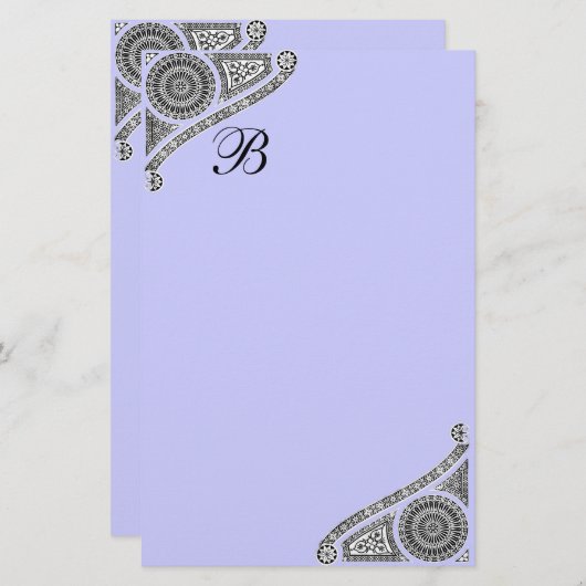 RENAISSANCE MONOGRAM Blacl Aquamarin Blue Statione Briefpapier (Vorne/Hinten)