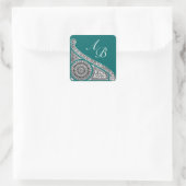 RENAISSANCE MONOGRAM blau grün Quadratischer Aufkleber (Tasche)