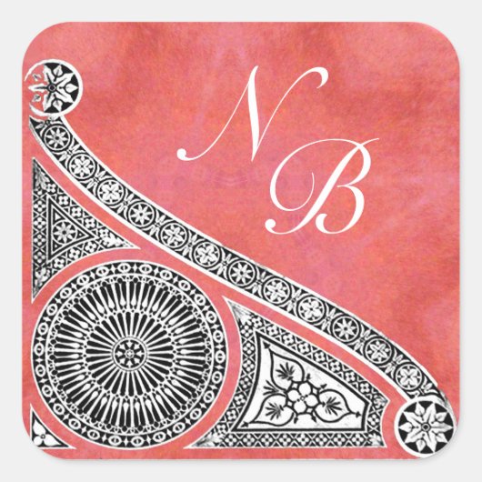 RENAISSANCE MONOGRAMM Rosa weiß Quadratischer Aufkleber (Vorderseite)