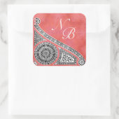 RENAISSANCE MONOGRAMM Rosa weiß Quadratischer Aufkleber (Tasche)