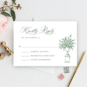 Renaissance-Ornamentale-Blumen-Sage-Grün-Hochzeit RSVP Karte