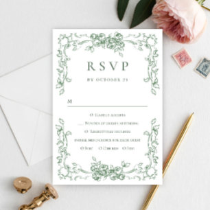 Renaissance-Ornamentale-Blumen-Salbei-Grüne-Hochze RSVP Karte