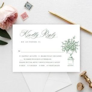Renaissance-Ornamentale-Blumen-Salbei-Grüne-Hochze RSVP Karte