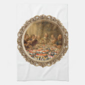 Renaissance Painting Parody Man Eating Sushi Geschirrtuch (Vertikal)
