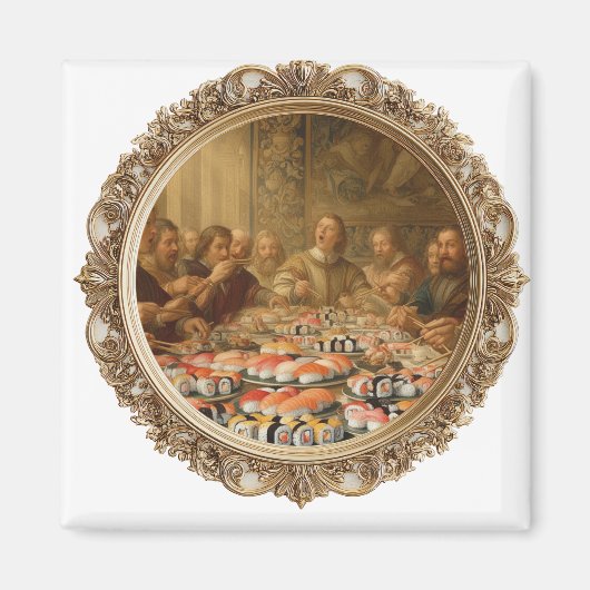 Renaissance Painting Parody Man Eating Sushi Magnet (Vorne)
