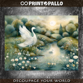 Renaissance painting with swan and lake seidenpapier