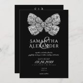 Renaissance Regency Verziert Bow AIO Black Wedding Einladung (Vorne/Hinten)