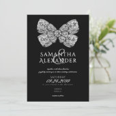 Renaissance Regency Verziert Bow Black AIO Wedding Einladung (Stehend Vorderseite)