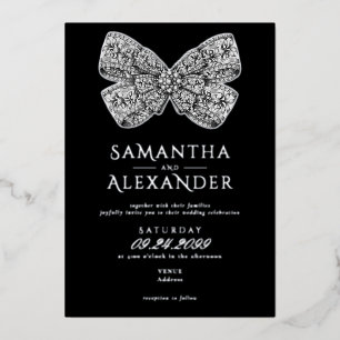 Renaissance Regency Verziert Bow Black Foto Weddin Folieneinladung