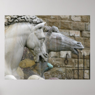Renaissance-Reiterstatue der Pferde Poster