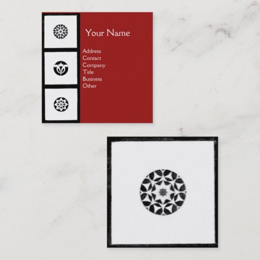 RENAISSANCE Schwarz-weiß Red Geometric Floral Quadratische Visitenkarte (Vorne/Hinten)