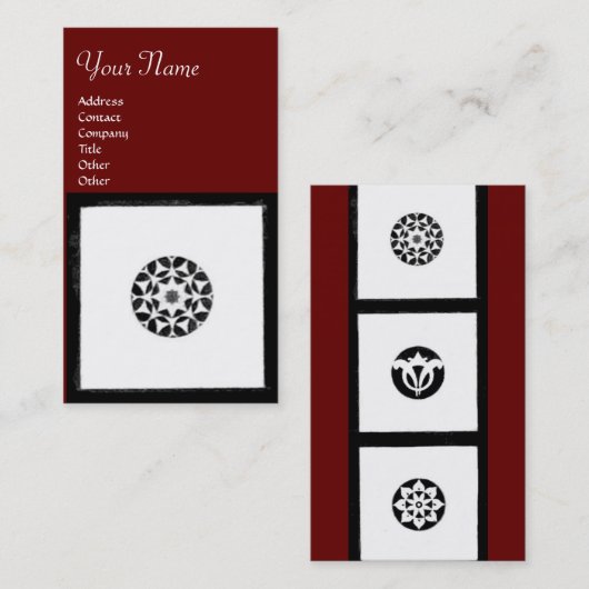 RENAISSANCE Schwarz-weiß Red Geometric Floral Visitenkarte (Vorne/Hinten)