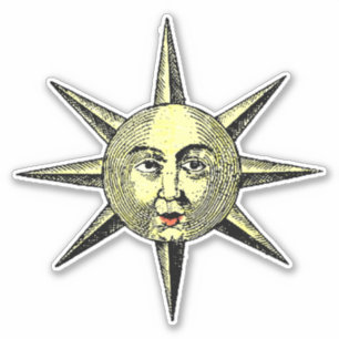 Renaissance Science Astronomie Hand Colored Sun Aufkleber