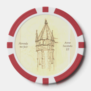 Renaissance-Skizze, die Zeichen spielt Pokerchips
