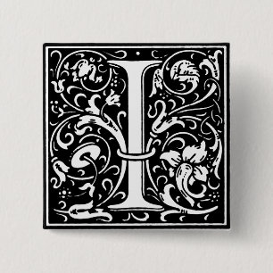 Renaissance-Stil Alphabet Buchstabe I - Anstecknad Button