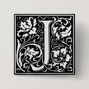 Renaissance-Stil Alphabet Buchstabe J - Anstecknad Button