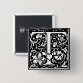 Renaissance-Stil Alphabet Buchstabe T - Anstecknad Button (Vorne & Hinten)