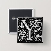 Renaissance-Stil Alphabet Buchstabe Y - Anstecknad Button (Vorne & Hinten)