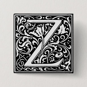 Renaissance-Stil Alphabet Buchstabe Z - Anstecknad Button